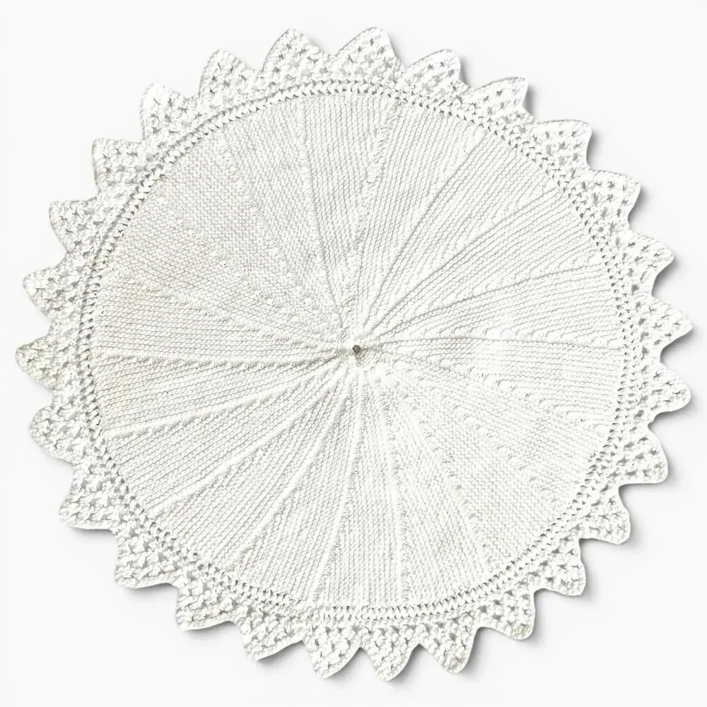 Doily Round White Knit Centerpiece Crochet Lace Edge Table Mat Trivet Cottage